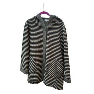 Habitat Button Front Hooded Jacket Coat L Lagenlook Striped Textured Pockets